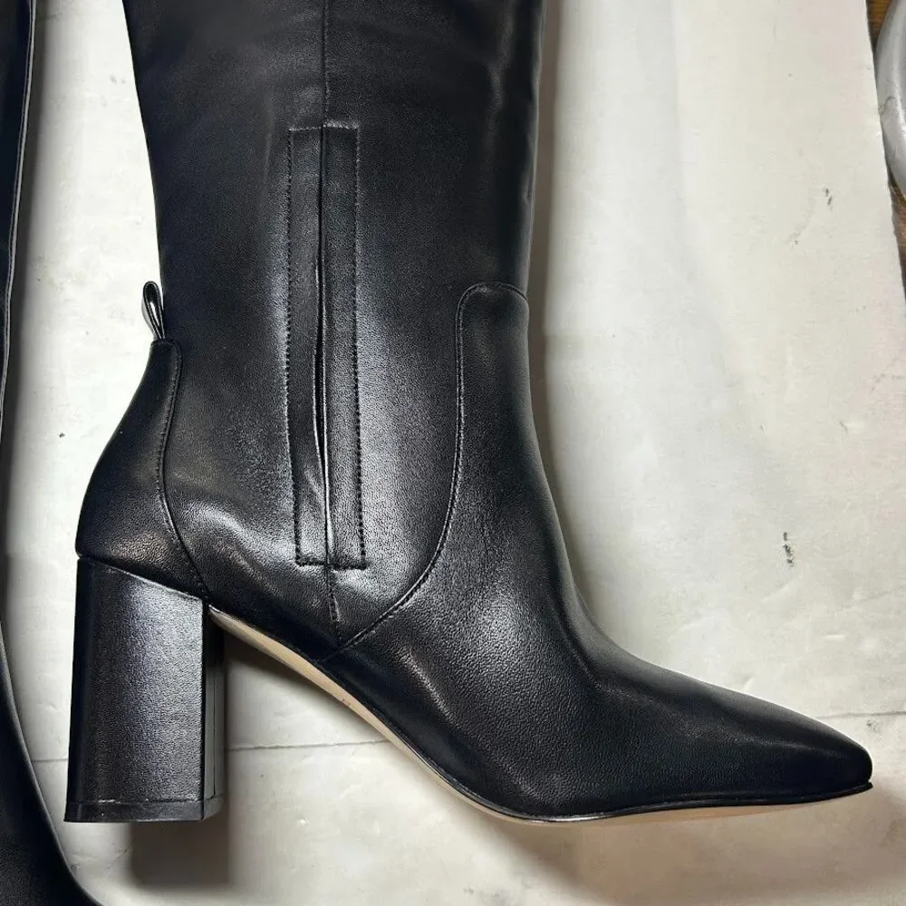 Cole Haan Womens 9.5 B Black Leather Chrystie Block Heel Riding Boots NIB OJ8